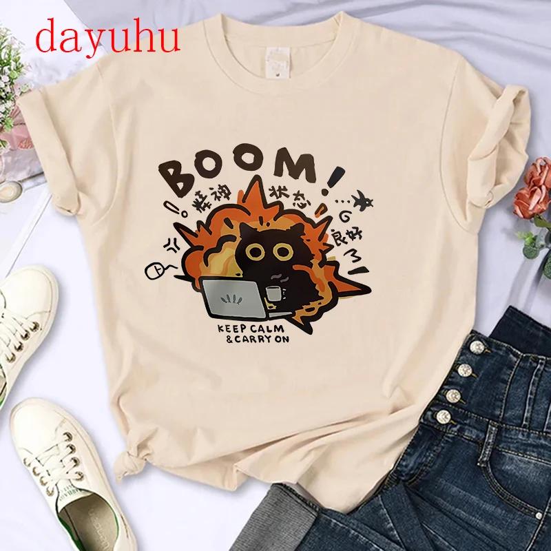 T-shirt Gatto Stile Chinoiserie Divertente Estiva Tendenza Retrò Cartone Animato Gattino Top Maglietta T-shirt Donna Design Amanti Casual Manica Corta