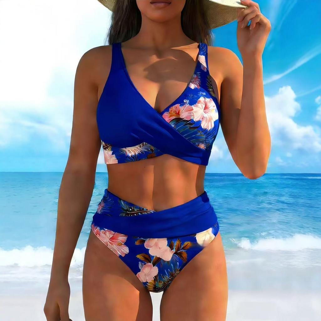 New tropical floral print sexy split bikini swimsuit women's vacation beach suit