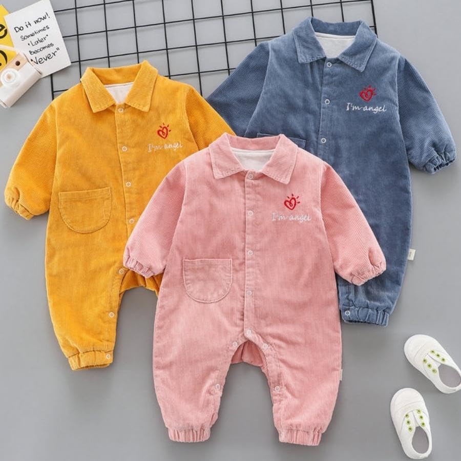 Soft Corduroy Angel Pattern Romper Jumpsuit Korean Clothing Fashionable Infant Kids Baby Clothing 60cm 70cm 80cm 90cm [EnDast] Children's (66, Pink)