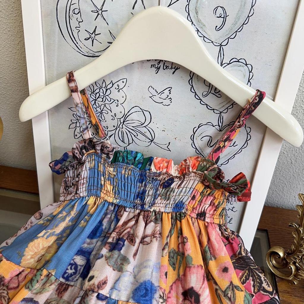 Girls' Retro Floral Summer Dress - Sling Style, Model AXB502