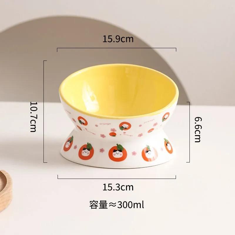 Creative Ceramic Drinking Water Food Tall Footed Bowls, Anti Overturning Neck Protection, Large Caliber, Cat Bowl, Supplies, 1Pc