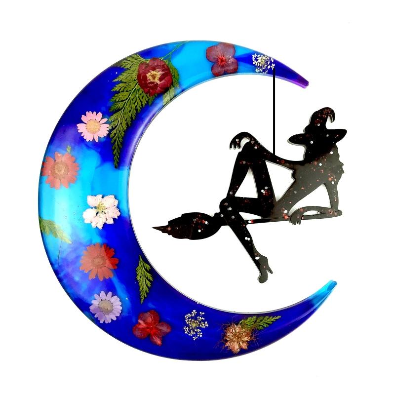 Diy Crystal Epoxy Mold Wall Decor Pendant Jewelry Mold Hanging Pendant Decoration Witch Moon Mirror Silicone Mold
