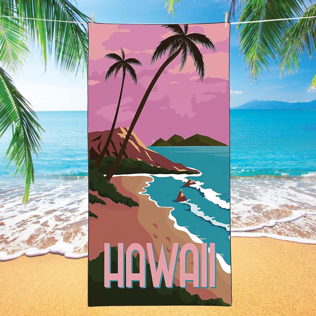 Hawaii Beach Towel Oversized 36"x72" Quick Dry Sand Free Coconut Palm Tree Beach Towels Soft Lightweight Microfiber Towels for Swim Pool Camping