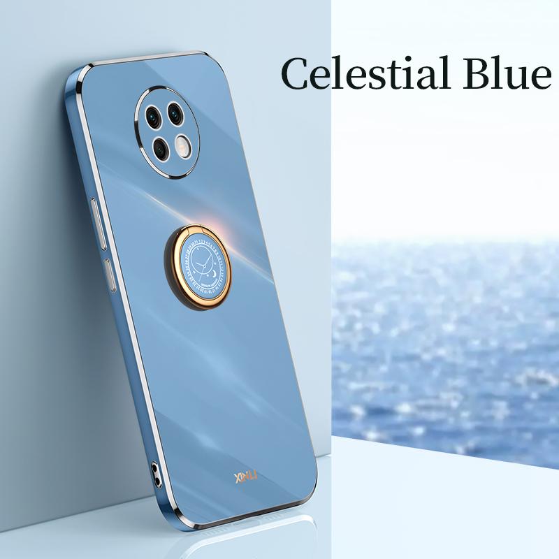 Pokovený čtvercový držák prstenu na prst pouzdro na telefon pro Xiaomi Redmi note 9T 9 T redmi9T note9 T Nfc Luxusní měkký silikonový kryt se stojánkem