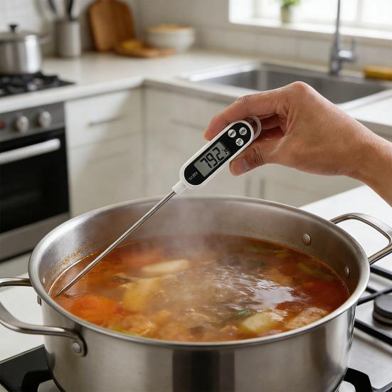 Teploměr z nerezové oceli 304, rychlý a přesný, digitální displej, duální teplotní senzor Celsia a Fahrenheita, přenosný kuchyňský nástroj