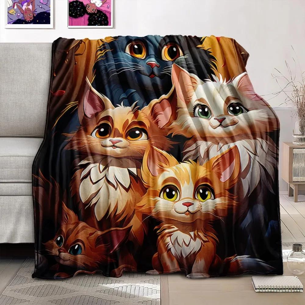 Cute Cat Print Throw Blanket – Purple for Girls, Women, Kids, Soft for Bed, Couch, Living Room, All-Season Use