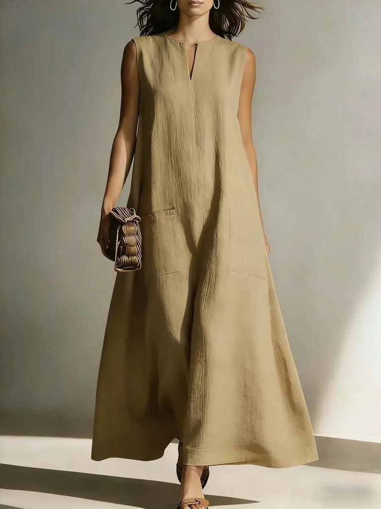 European & American Style Women's Cotton Linen Sleeveless Casual Dress - Spring/Summer Collection