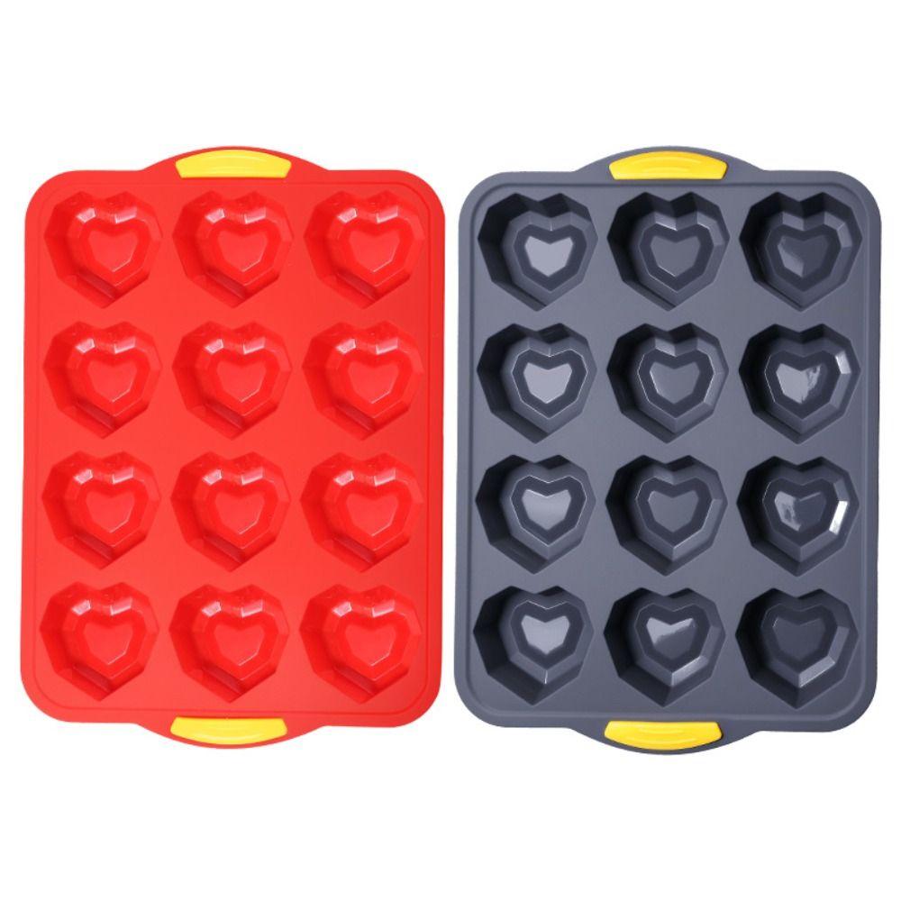 12-Cavity Silicone Cake Mold Food-Grade Pudding Jelly Mold Heart-Shaped Baking Mold  Dessert Making