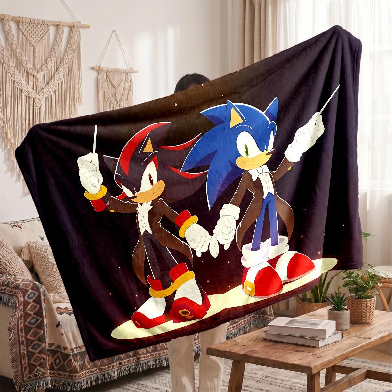 Sonic the Hedgehog Printed Flannel Blanket, Skin Friendly Warm Throw for Indoor Couch Bed Daily Use