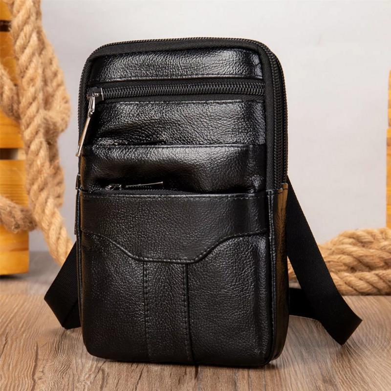Men's Genuine Leather Crossbody Shoulder Bag Small Multi-pocket Messenger Bag