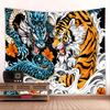 1Pc Dragon And Tiger Fight Printed Tapestry Living Room Background Wall Art Decoration Multi Size Space Pendant