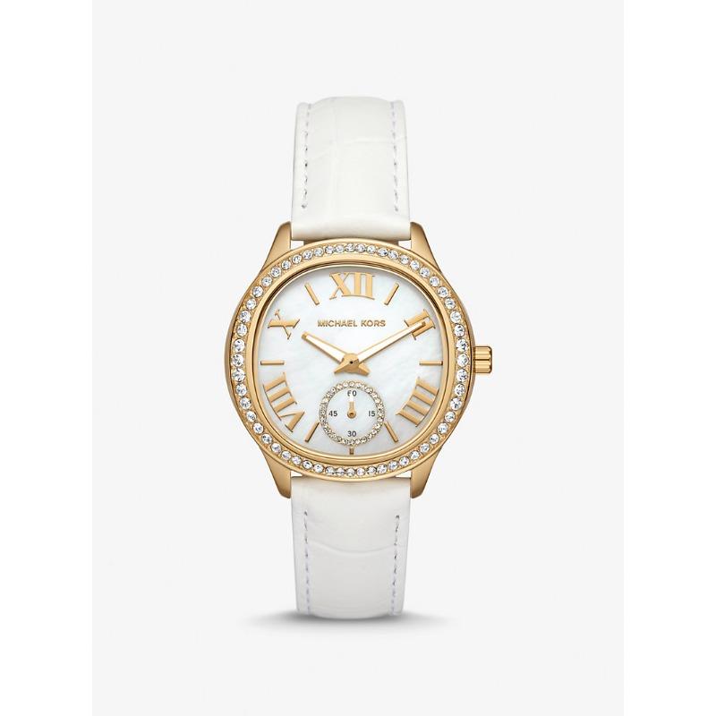 Часы Michael Kors Sage с паве, золотистого тона, с тиснением под крокодила, MK4818 белый