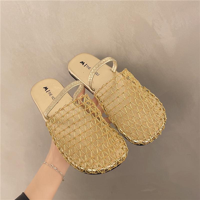 Fashion 2025 Summer New Women's Slippers Sandals Party Shoes for Women Fashion Strange Style Square Toe Shallow Band Weaving Slip-On