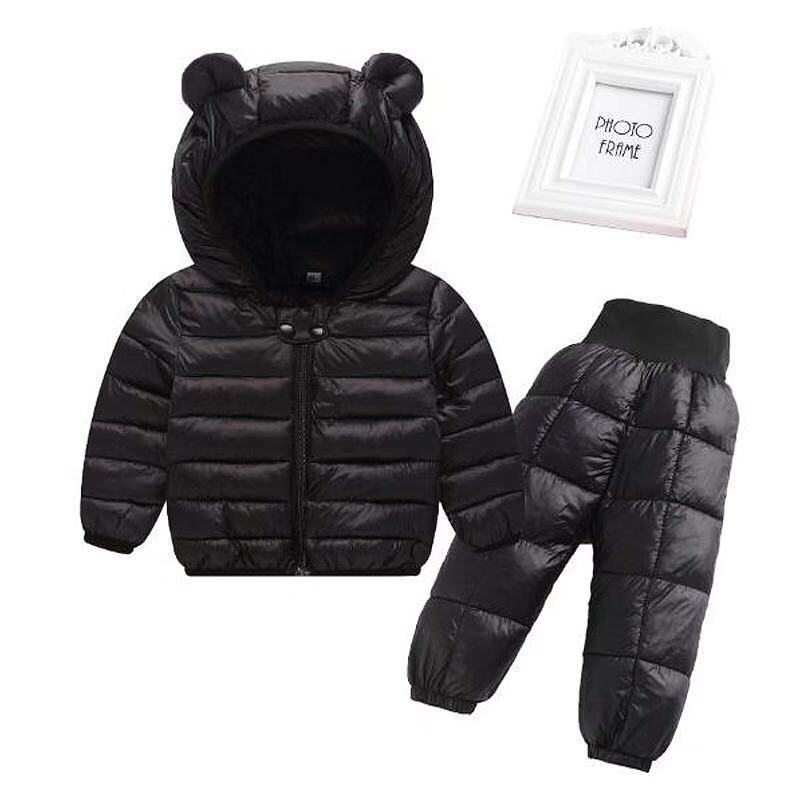Winter Kinder Kleidung Sets Baby Jungen Warme Mit Kapuze Daunen Jacken Hosen Kleidung Sets Baby Mädchen Jungen Schneeanzug Mäntel Ski 2 stücke Sets