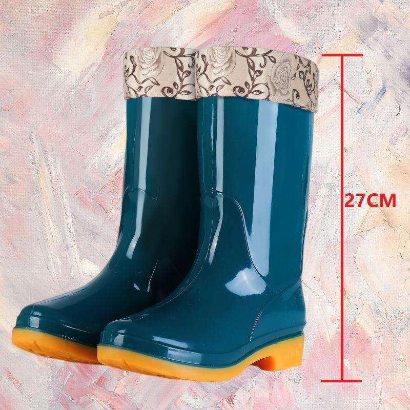 Hohe rutschfeste Samt-Baumwoll-Regenschuhe Regenstiefel wasserdichte Schuhe Eimer-Gummischuhe Überschuhe Wasserstiefel Damen Erwachsene Küche warm im Winter