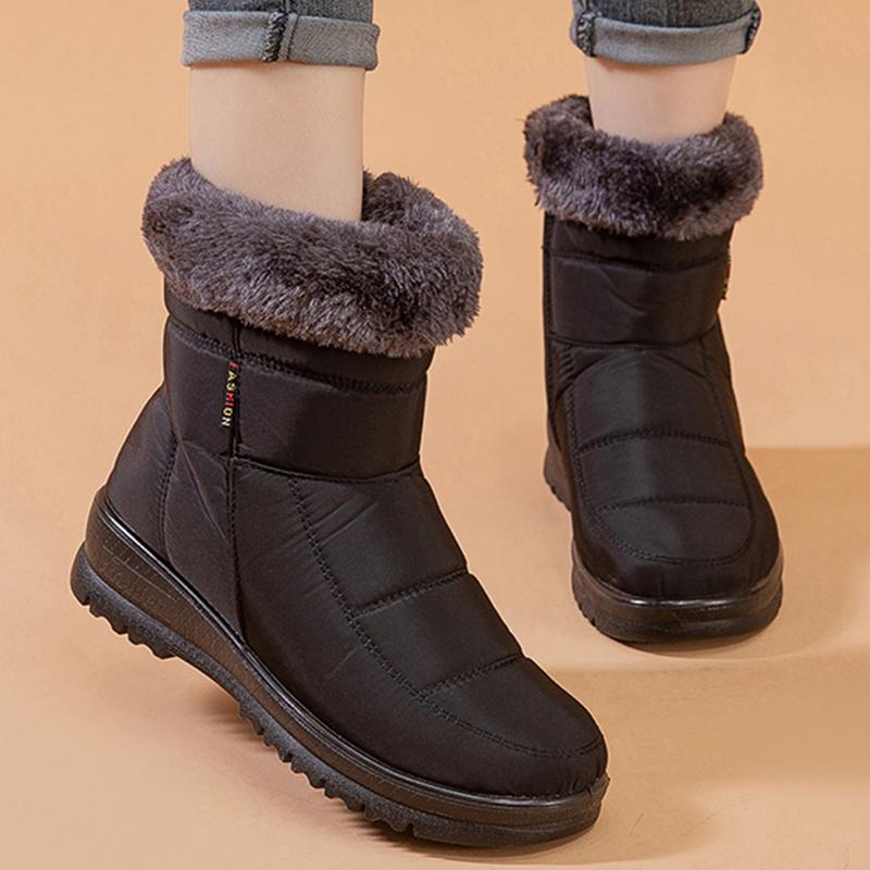 Mode Damenstiefel Schnee Fell Damenschuhe Reißverschluss Plateau Modeschuhe für Damen Stiefeletten Wasserdicht Flach Botas Mujer Winterschuhe