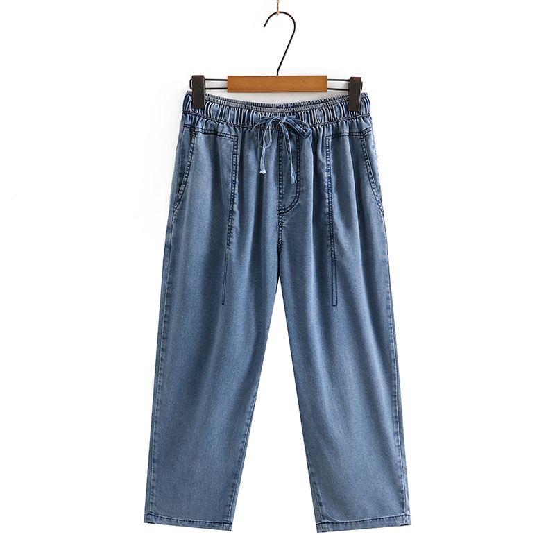 

Тенсел K-стиль Эластичный пояс на шнуровке Синие повседневные брюки Blue 4XL