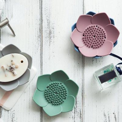 Portasapone Creativo in Silicone a Forma di Loto Scatola Drenante per Sapone da Bagno Scatola per Sapone a Forma di Loto Senza Fori Scatola Drenante per Sapone e Spugna da Cucina