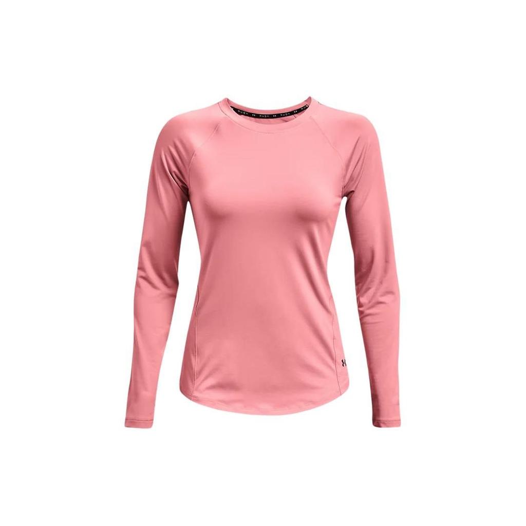 Under Armour Ua Rush™ Long Sleeve Crew Neck Logo Print Raglan Sleeve T-Shirt Women T-Shirts Pink 1368179-663