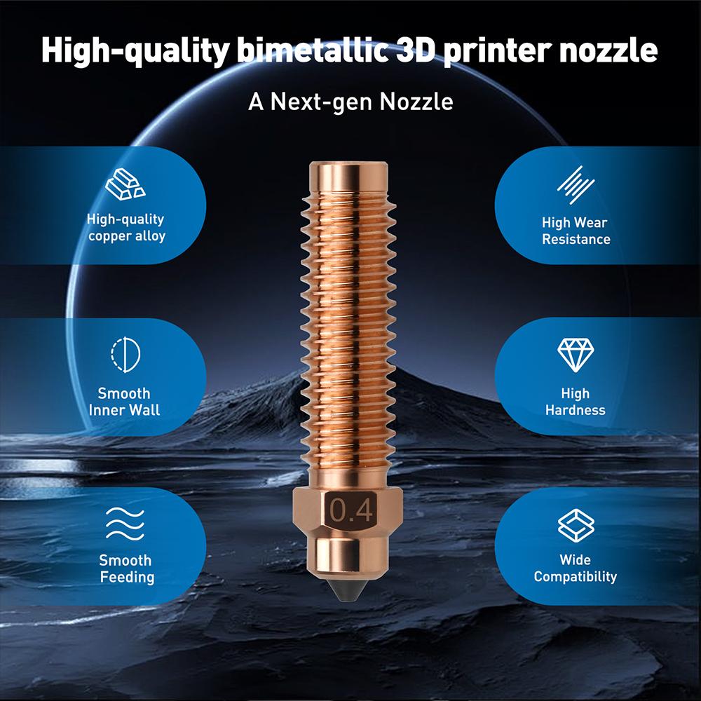 Bimetallic Nozzle For Elegoo Centauri Carbon 3D Printer 0.2/0.4/0.6/0.8mm Brass Chromium Zirconium Copper Hardened Steel Nozzles