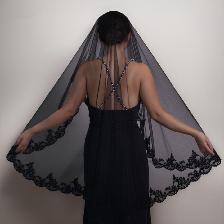 Black Lace Halloween Bride Lace Mantilla Bridal Wedding Veil Head Covering Scarf