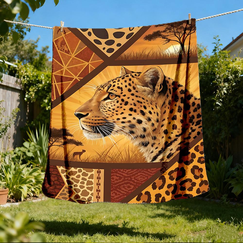 

1pc Leopard Print Outdoor Soft Polyester Flannel Throw Blanket Versatile for All Seasons , Soft , Cozy , Warm All Season Quilted Throw , 80x120cm