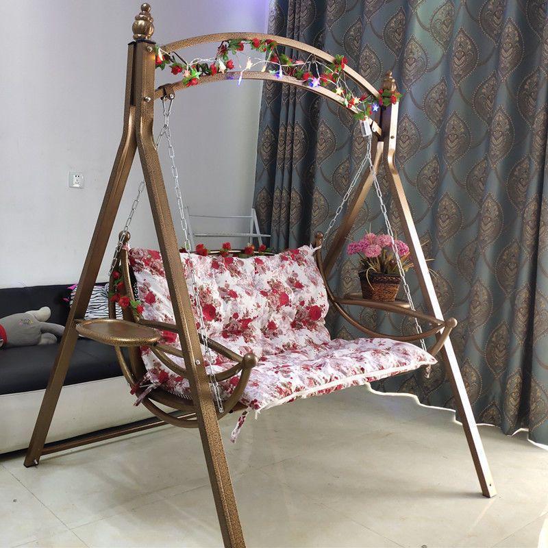 Wrought Iron Hanging Chair: Double Swing for Kids and Adults, Indoor & Outdoor Use, Ideal for Balcony or Courtyard.