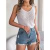 Summer Tops Solid Color V-neck Hollow Out Sleeveless Knitted Sweater Fashion Vacation Vest Women's Clothing