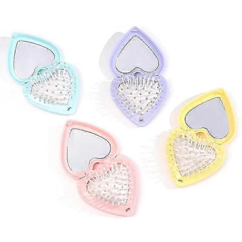 Mini Portable Folding Compact Heart Pocket Hair Brush Mirror Styling Accessories