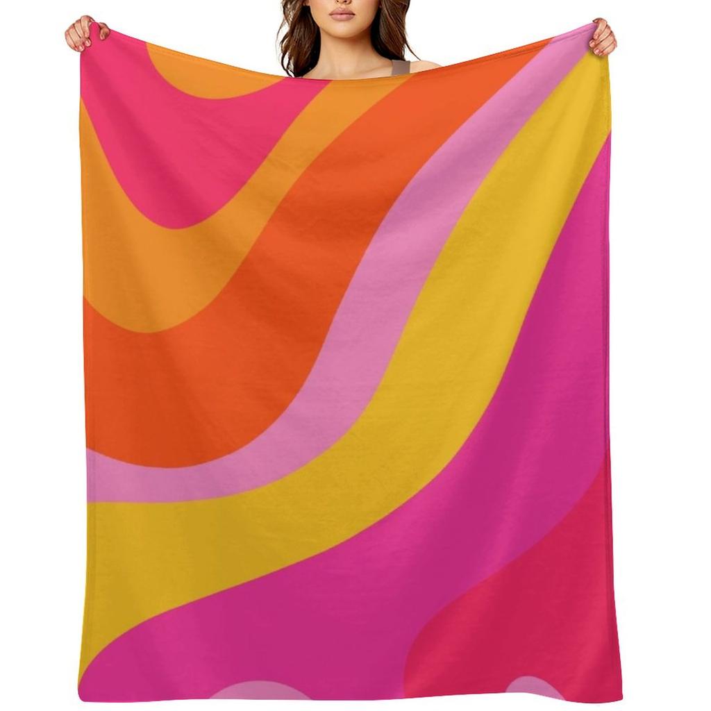 Retro 70s Pink and Orange Swirls Throw Blanket Designers Custom Multi-Purpose Thermals For Travel Blankets
