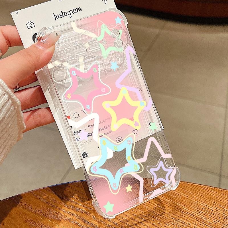 Modern Colorful Stars Pattern Case For Google Pixel 9 Pro XL 9A Shockproof TPU Silicone Clear Soft Cover