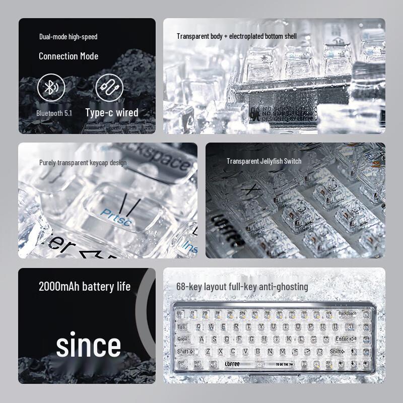 Lofree Transparent 1% Dual-Mode Wireless Mechanical Keyboard