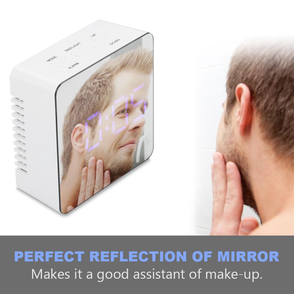 Digital 1224-hour LED Mirror Clock Night Light Alarm & Snooze Mirror Alarm Clock - Blue Light