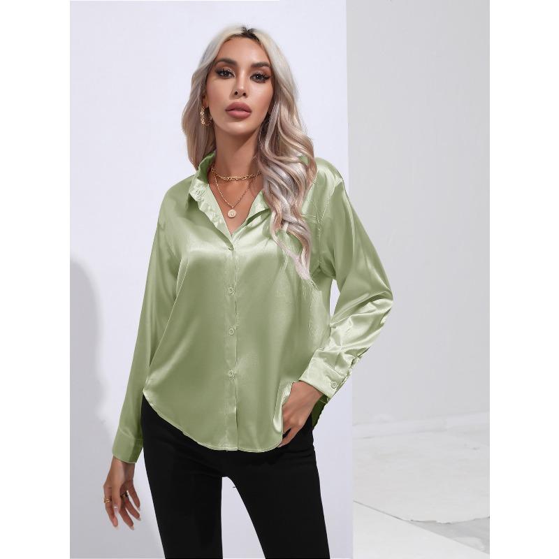 JPNTKY Women's Fashion Casual Solid Color Print Long Sleeve POLO Neck Blouses & Shirts