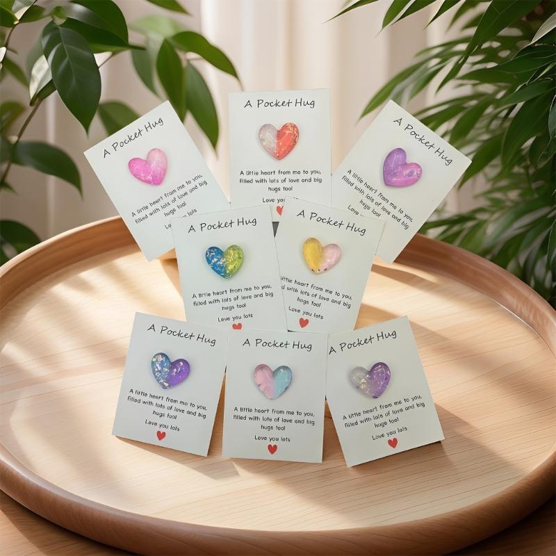 Set of 8 Bright Resin Heart Shape Gift Cards Unique Holiday Present Ideal for Loves Note and Party Favors