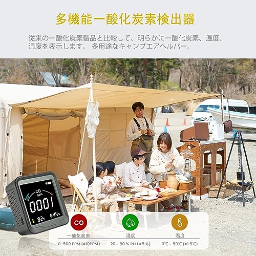 LSENLTY Carbon Monoxide Detector, NDIR Type, Portable Carbon Monoxide Detector, CO Leak Checker, 0-500 PPM Measurement Range, Rechargeable, Built-in L