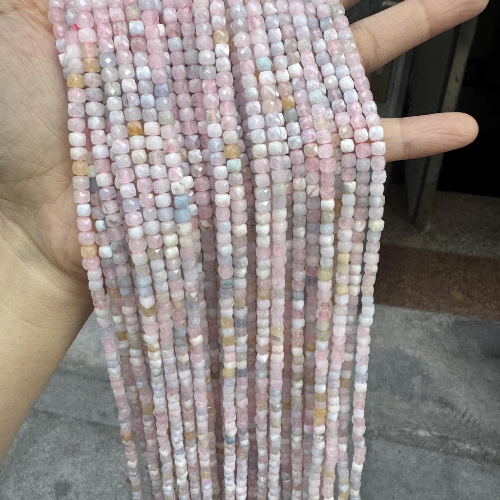 Mixed Color Faceted Morganite Square Bead Bracelet for DIY Jewelry