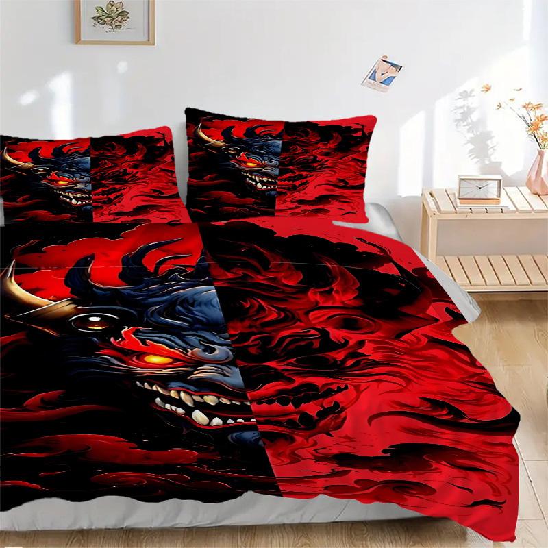 3pcs Demon Mask Bedding Set. Soft and Comfortable with No Core Included (1x Duvet Cover + 2x Pillow Covers) Yy251010112