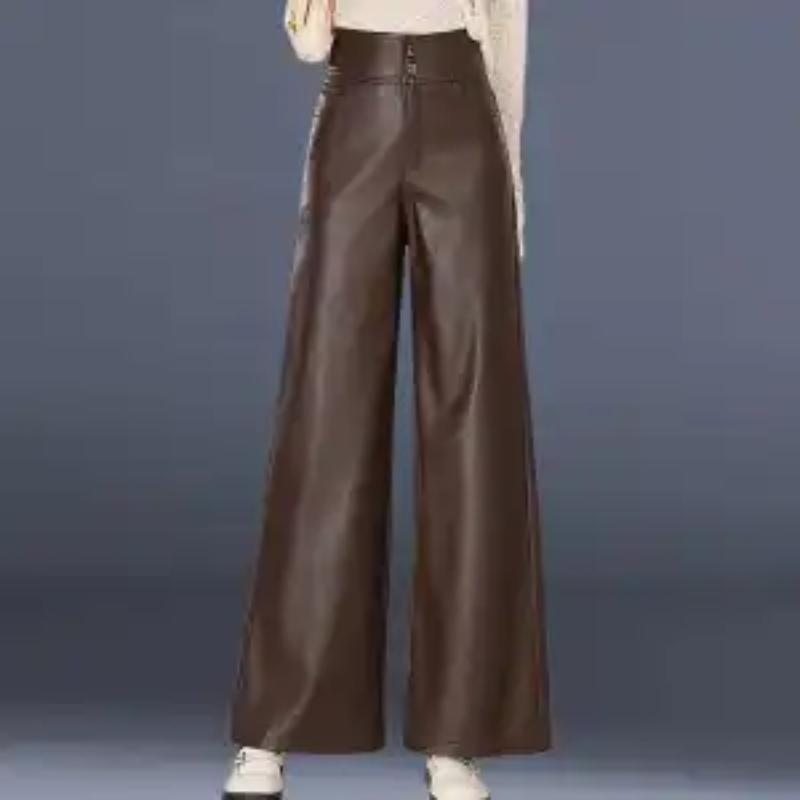 PU Leather 2025 Thickened Haining New High-waisted Loose Autumn and Winter Drape Straight Pants