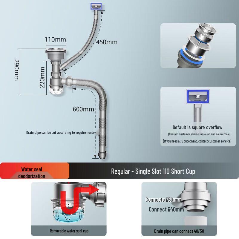 

Stainless Steel Single Sink Drain Pipe Kit