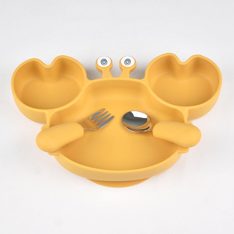 3Pcs/Set Baby Safe Silicone Dining Plate Food Feeding With Spoon Fork Cartoon Children Dishes Prevent Tipping Over And BPA Free