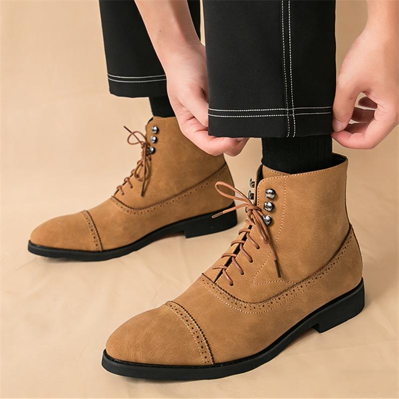 Britain Retro New Pointed Suede Leather Motorcycle Casual Ankle Boot For Men Winter Fashion High Tops Comfortable Leather Shoes