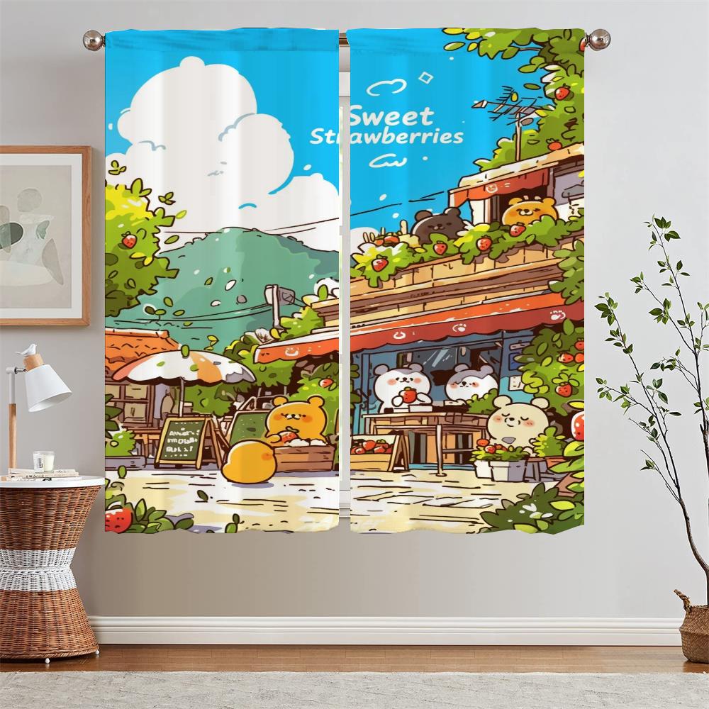 

Cartoon Strawberry Garden Curtains Child Room Living Room Curtain Tiebacks Tentacles Home Interior Curtains Home and Decoration W50xH70cmx2pcs-CL