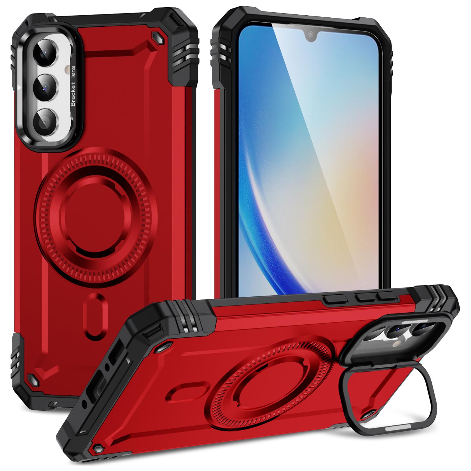

For Samsung Galaxy A26 5G Case Compatible with MagSafe Metal Lens Frame Kickstand PC+TPU Mobile Cover Red