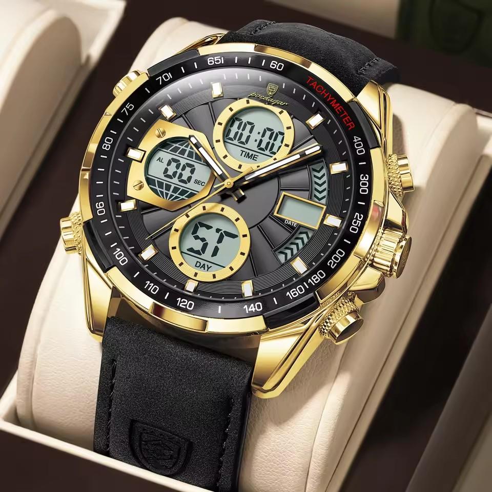 POEDAGAR 46mm Men Watch Luminous Week LED Digital Quartz Man Clock Dual Time Display Electronic Men's Watches Reloj E108