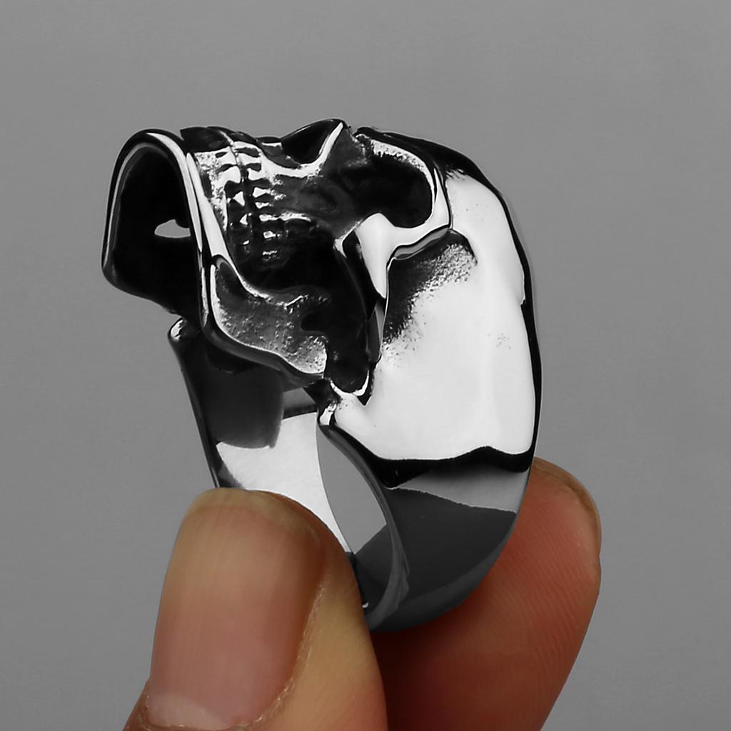 Anello Teschio in Acciaio Inossidabile 316L HNSP per Uomo Dito Punk Goth Accessori 8-14 Taglia Grande