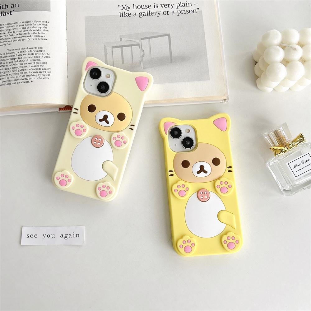 Cute Bear Case For iPhone 16 15 14 13 12 Mini 11 Pro Max Xs XR 6 7 8 Plus SE Kawaii Cat Silicone Soft Cover Case