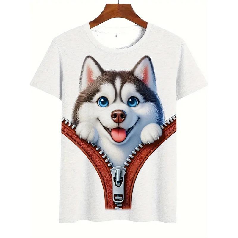Men's Casual Husky Pattern Print T-Shirt Summer Short Sleeve Round Neck Animal Dog Tshirts For Men New In Kids Tee Shirts