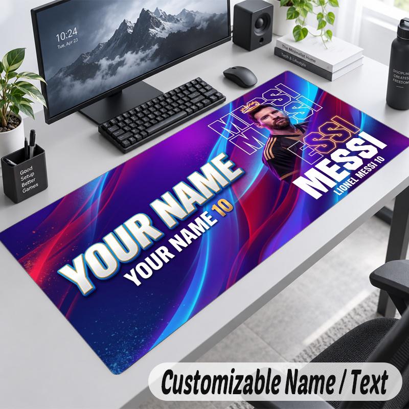 Lionel Messi Personalisiertes Großes Mauspadd Benutzerdefinierter Name Text Erweiterte Schreibtischmatte Gaming-Mauspad