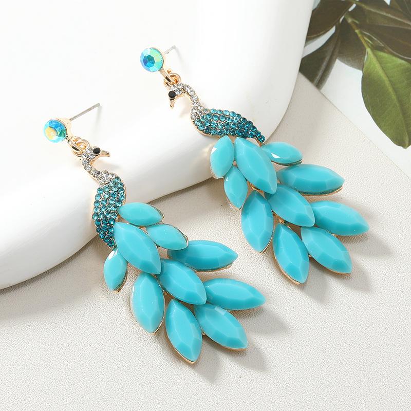 Exotic Peacock Dangle Earrings for Women Exquisite Shiny Zircon Earring Vintage Ethnic Ear Accessories Trendy Aesthetic Jewelry